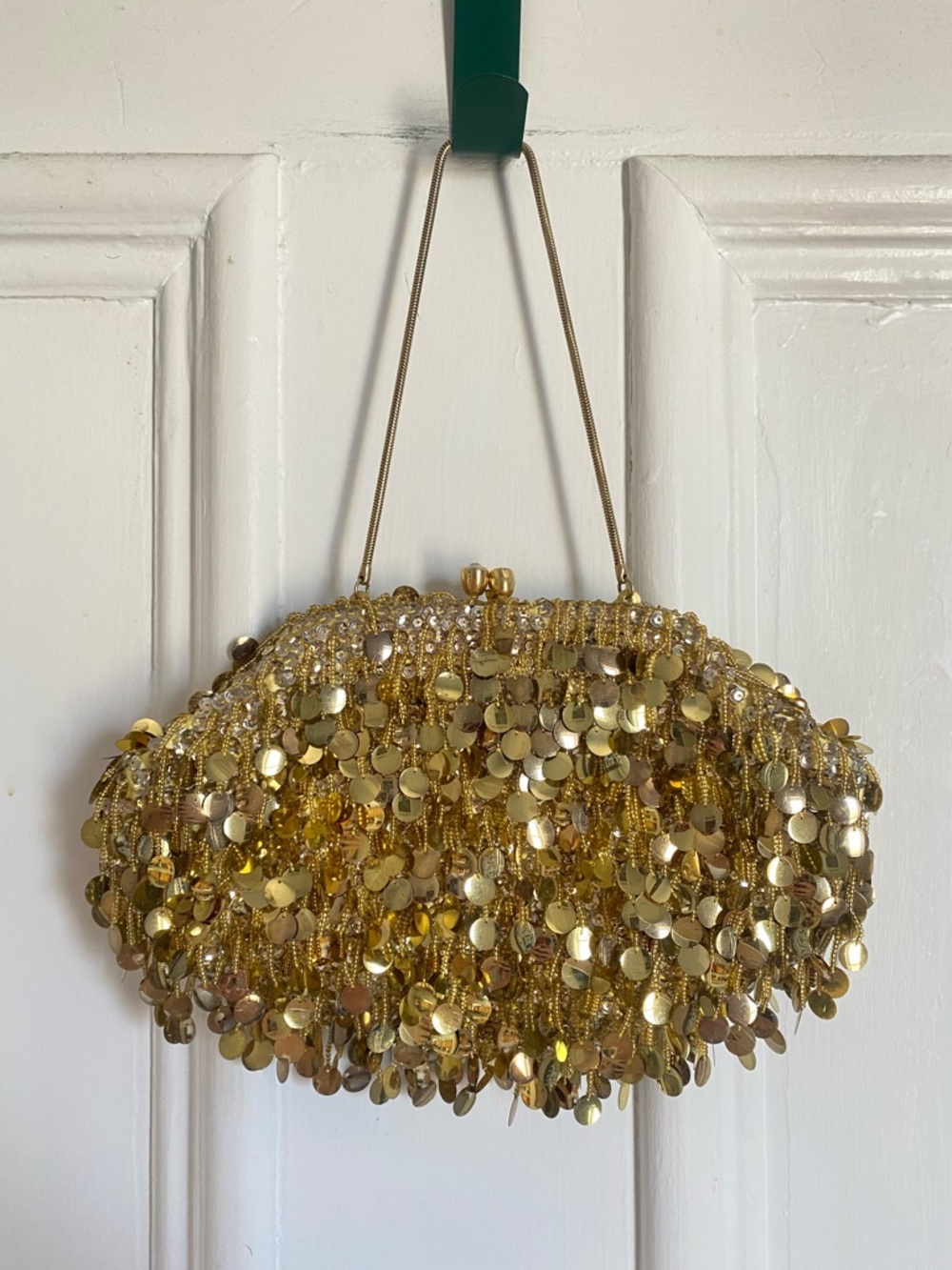 Vintage Gold Sequin Fringe Beaded Evening Bag